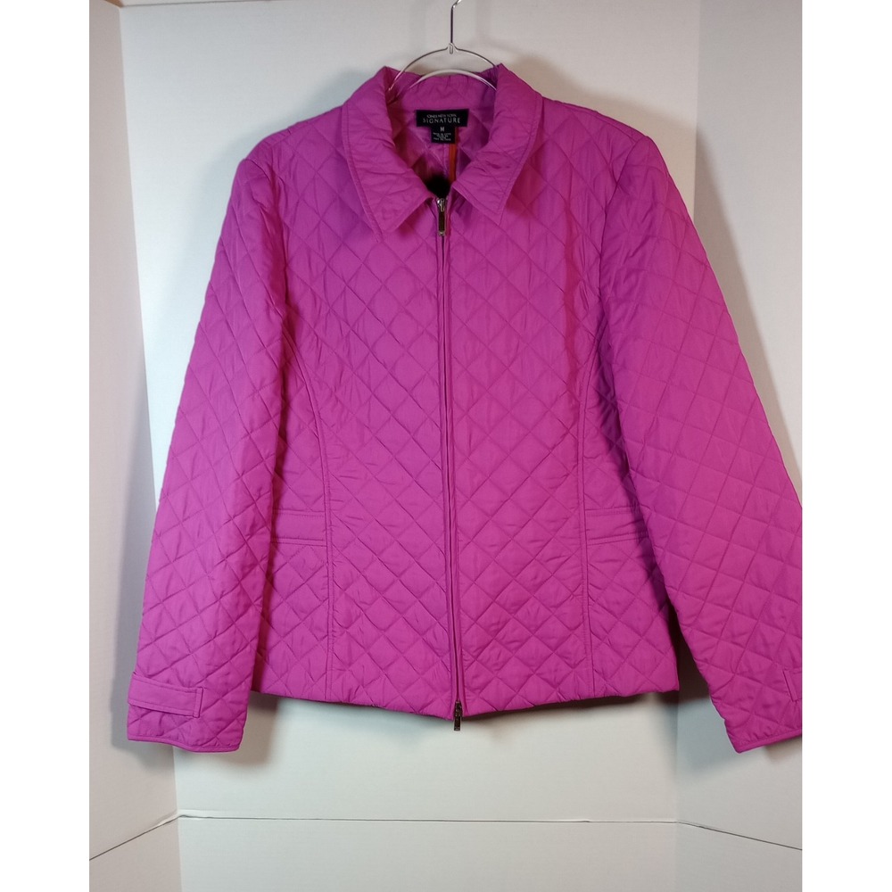 Jones New York Signature Magenta Quilted Nylon 2 Way Zip Jacket  Women Sz M